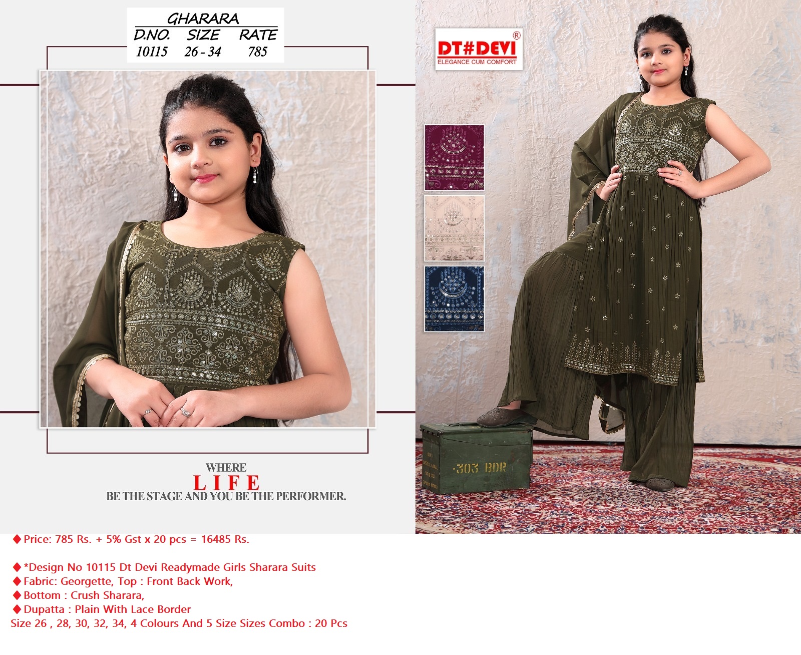 Dt Devi Design No 10115 Readymade Girls Sharara Dress Catalog Lowest Price